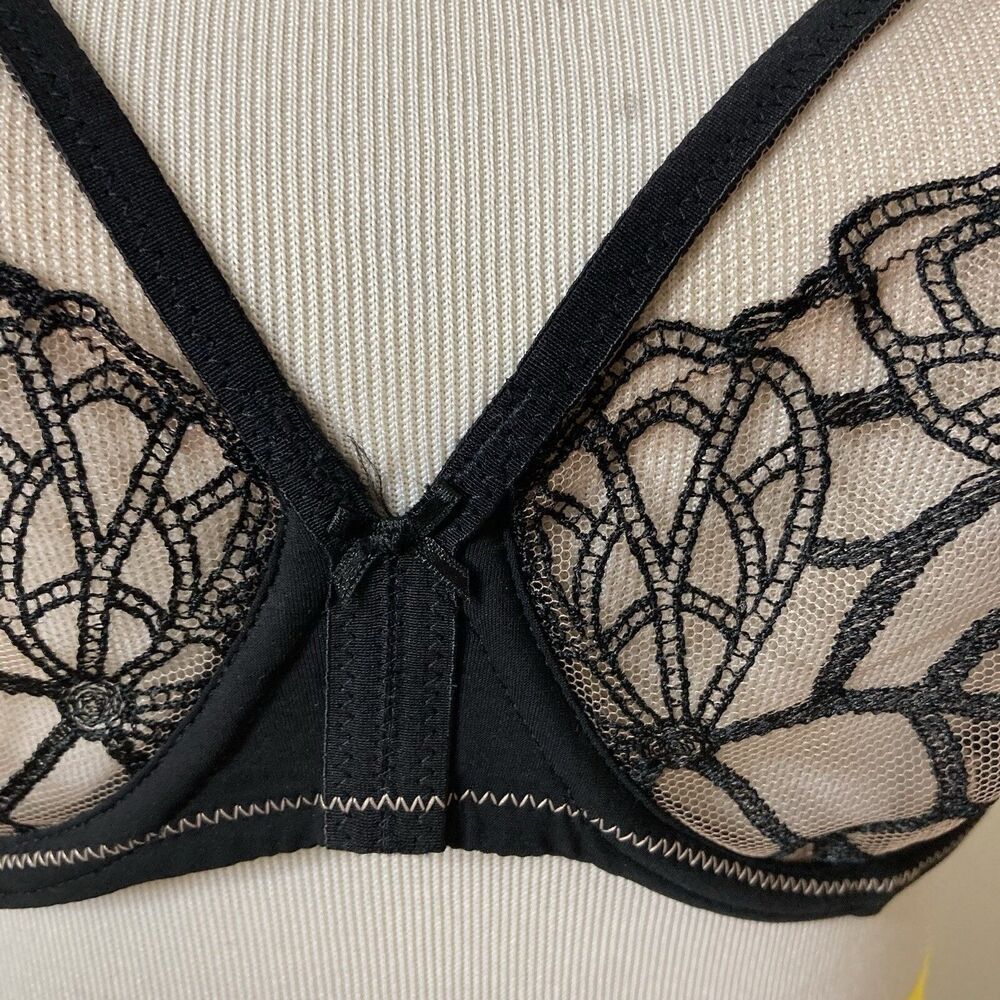 Simone Perele Bra 32D Underwire Black Lace Unlined Semi Sheer 12G319 Sexy - Picture 9 of 15